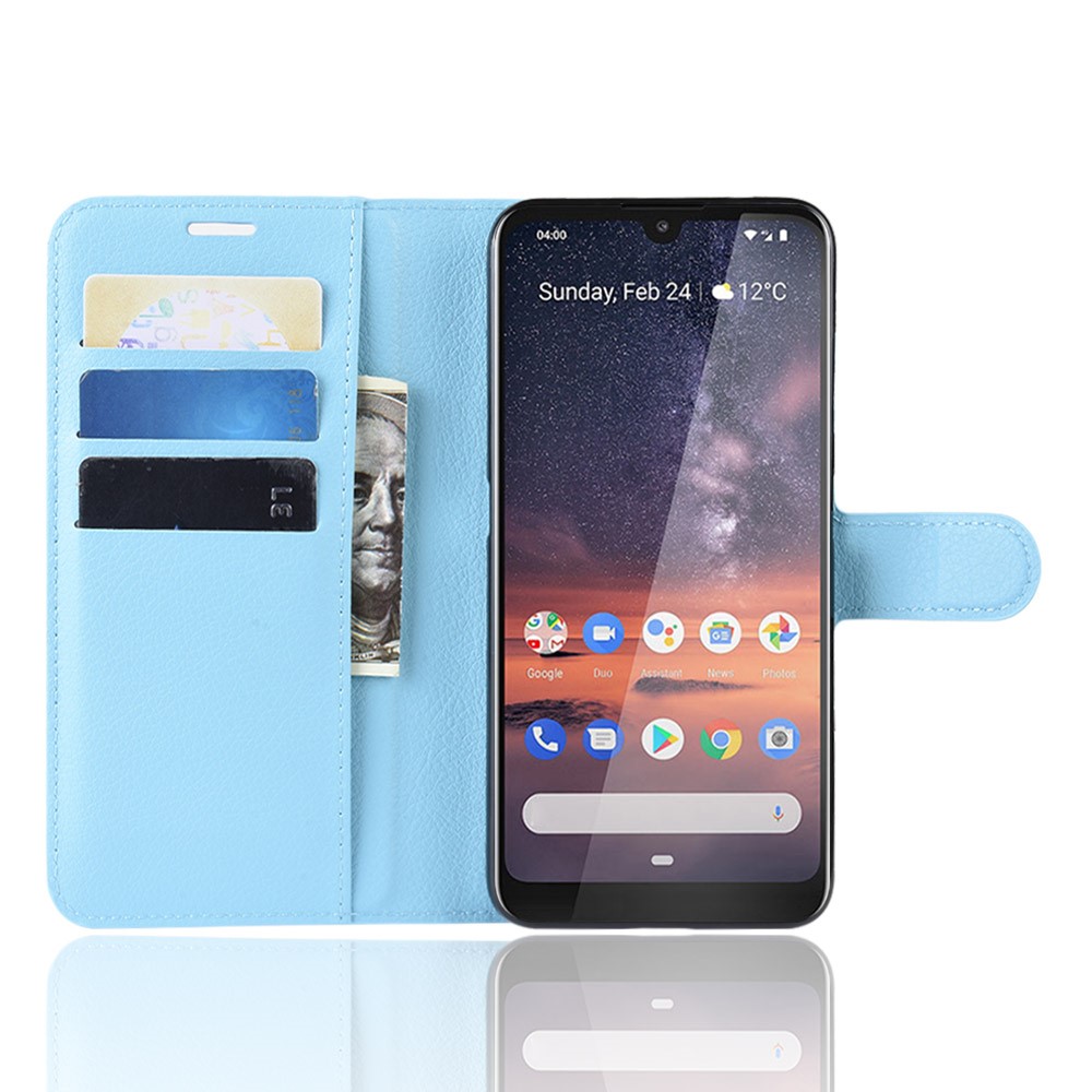  Nokia 3.2 - Litchi Plånboksfodral - Ljus Blå