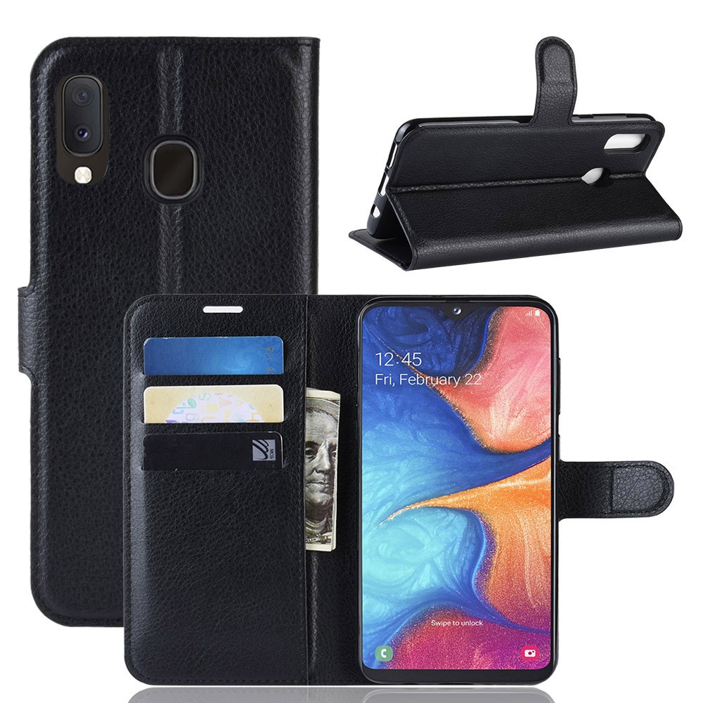 Samsung Galaxy A20e - Litchi Plånboksfodral - Svart