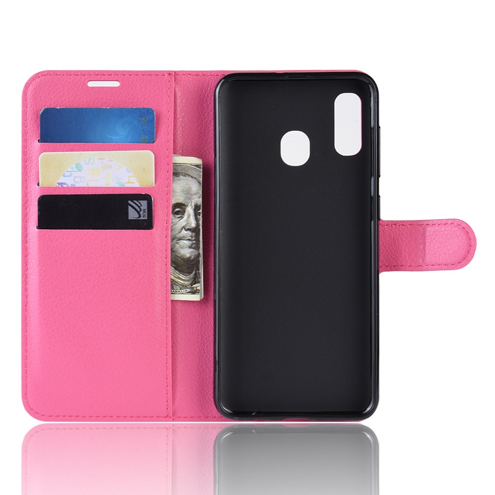  Samsung Galaxy A20e - Litchi Plånboksfodral - Rosa