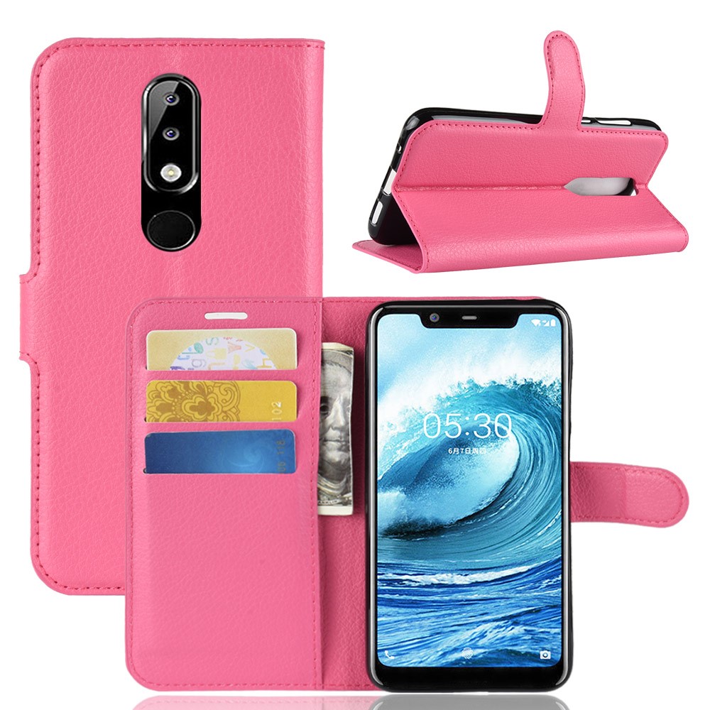  Nokia 5.1 Plus - Litchi Plånboksfodral - Rosa