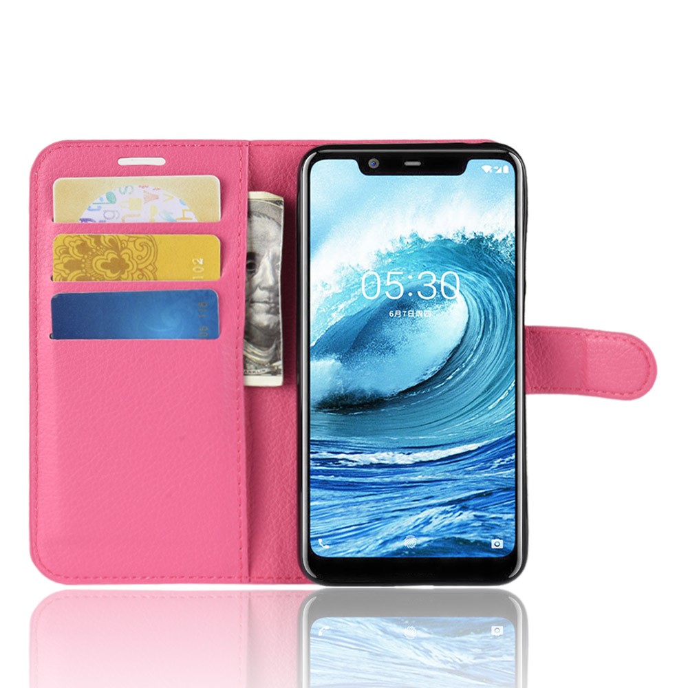  Nokia 5.1 Plus - Litchi Plånboksfodral - Rosa