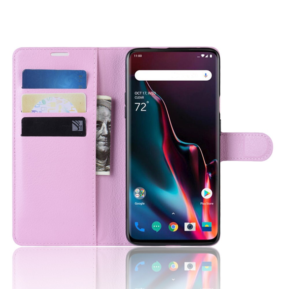  OnePlus 7 Pro - Litchi Plånboksfodral - Ljus Rosa