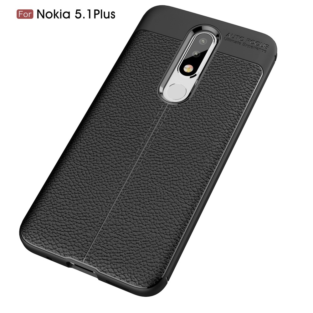  Nokia 5.1 Plus - Litchi läderskal - Svart