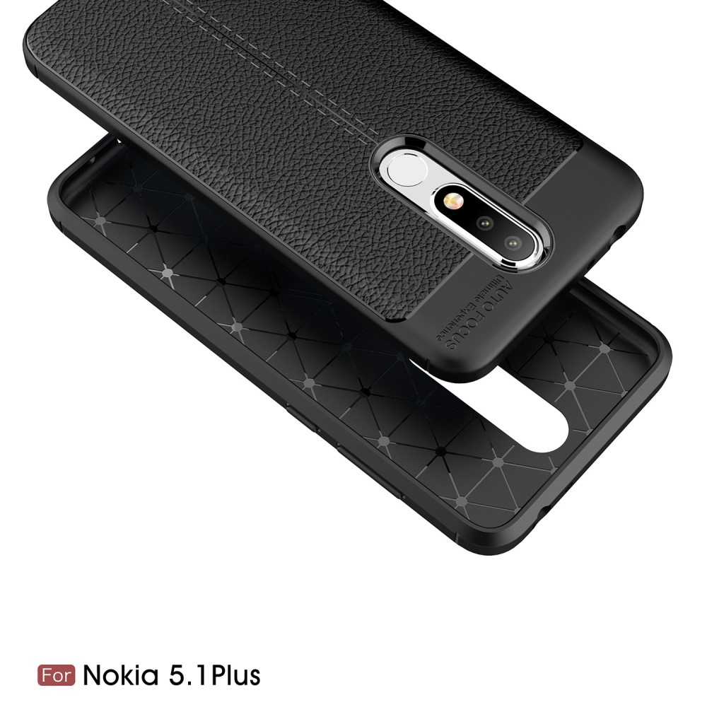  Nokia 5.1 Plus - Litchi läderskal - Svart