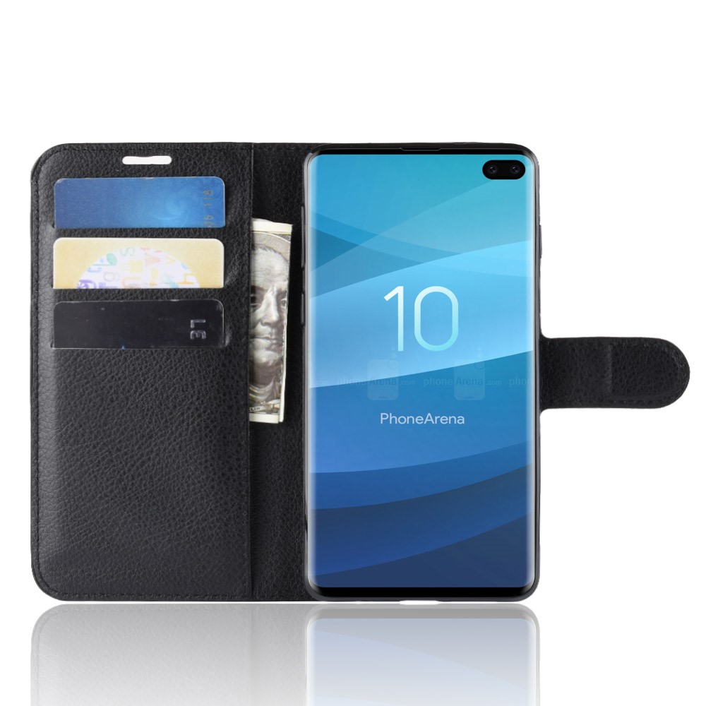  Samsung Galaxy S10 Plus - Litchi Plånboksfodral - Svart