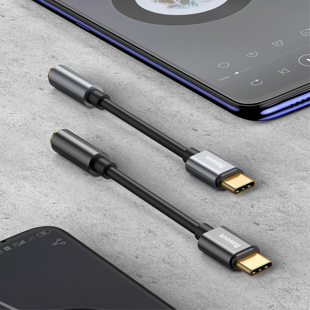 BASEUS BASEUS USB-C till 3.5mm AUX Adapter, DAC Mörk Grå