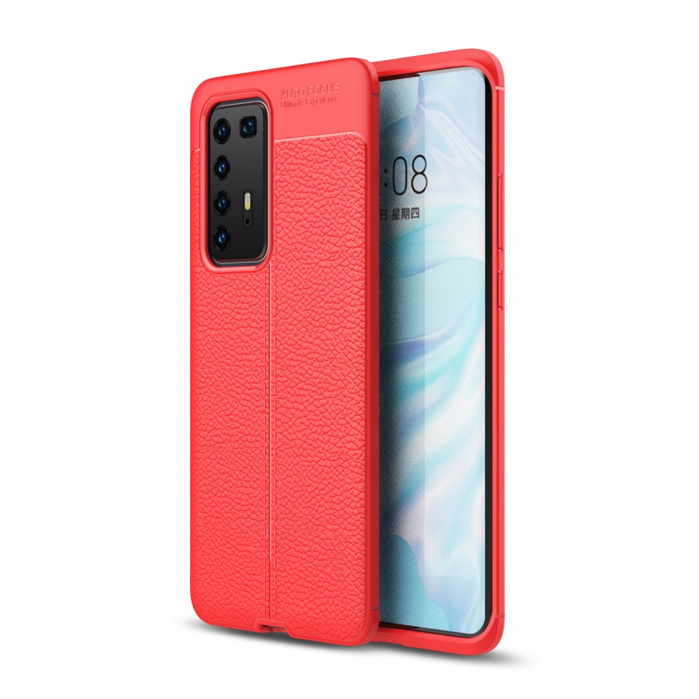  Huawei P40 Pro - Litchi Textur Skal - Röd