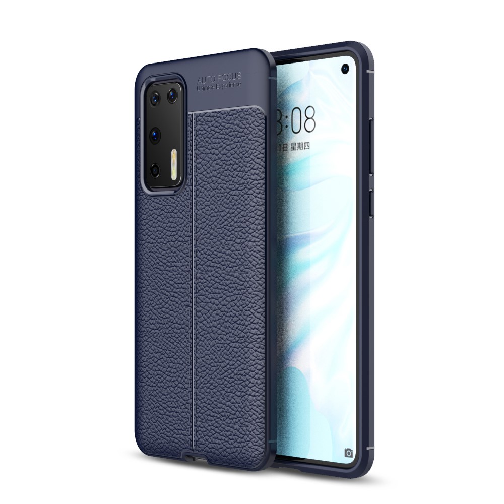  Huawei P40 - Litchi Textur Skal - Mörk Blå
