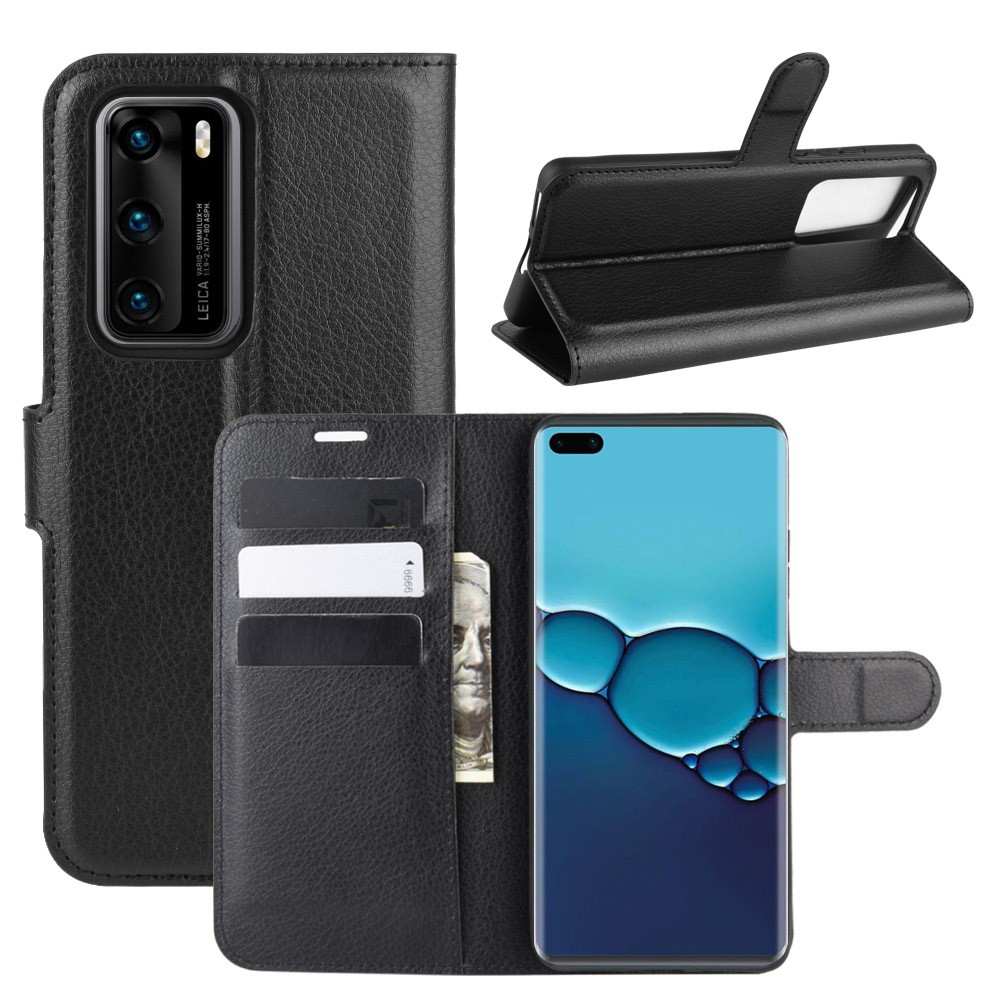  Huawei P40 - Litchi Plånboksfodral - Svart