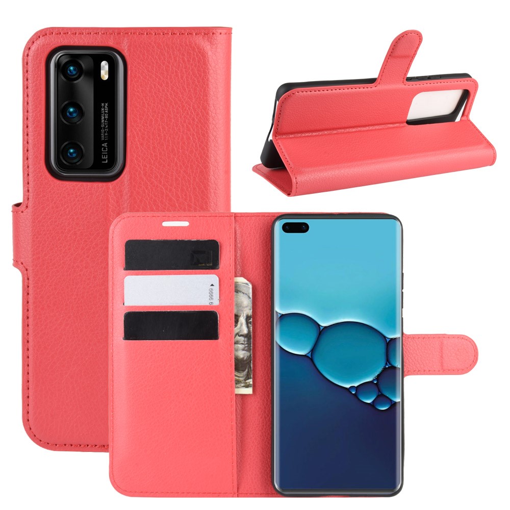  Huawei P40 - Litchi Plånboksfodral - Röd