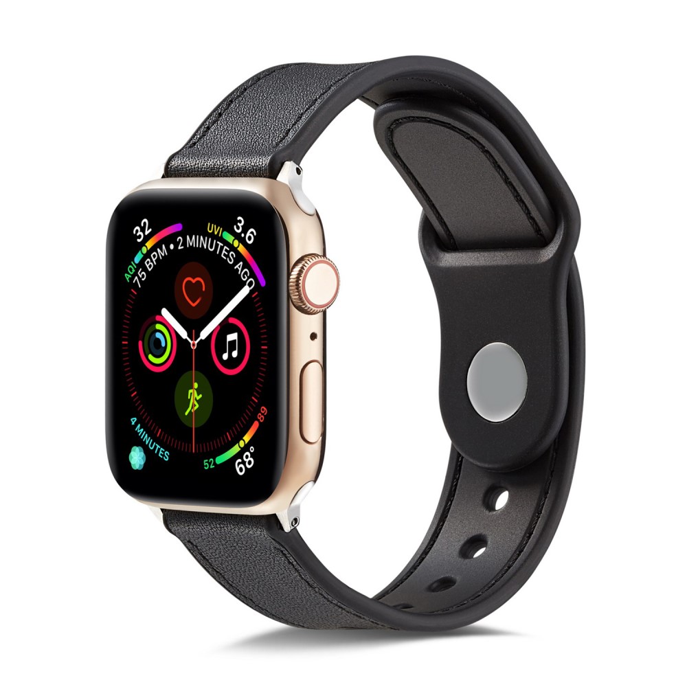  Äkta Läder Armband Apple Watch 42/44/45/46/49 mm Svart