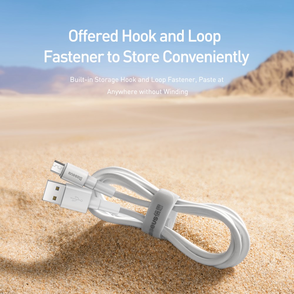 BASEUS BASEUS USB till Micro-USB kabel, 1m, 2.4A - Vit