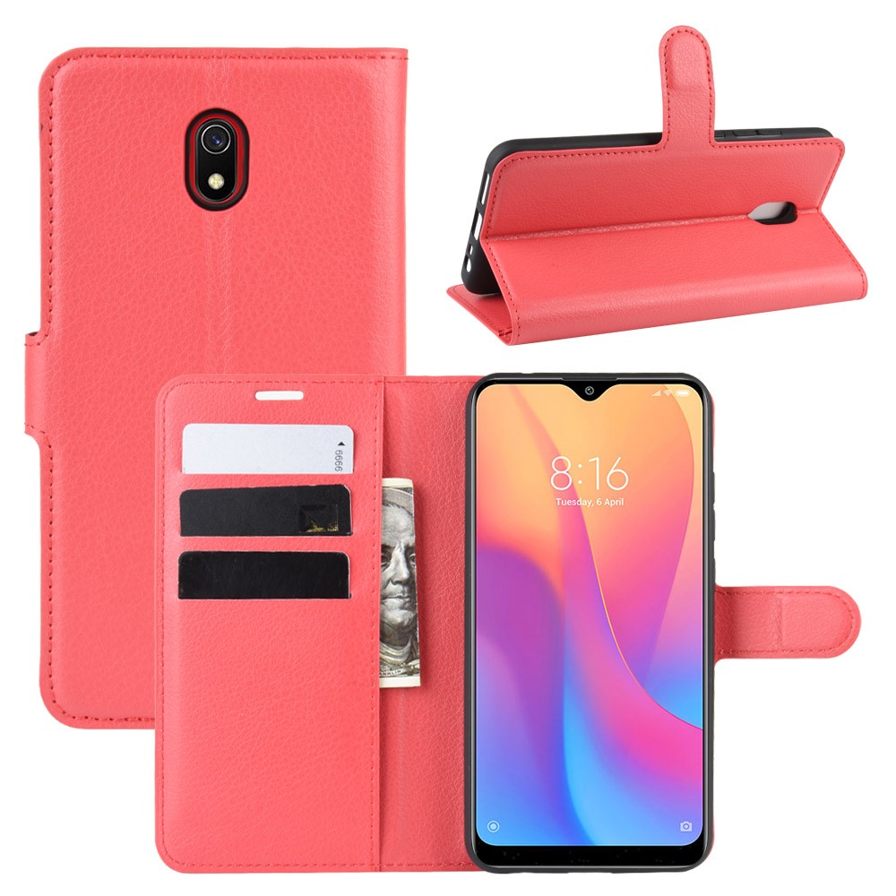  Xiaomi Redmi 8A - Litchi Plånboksfodral - Röd