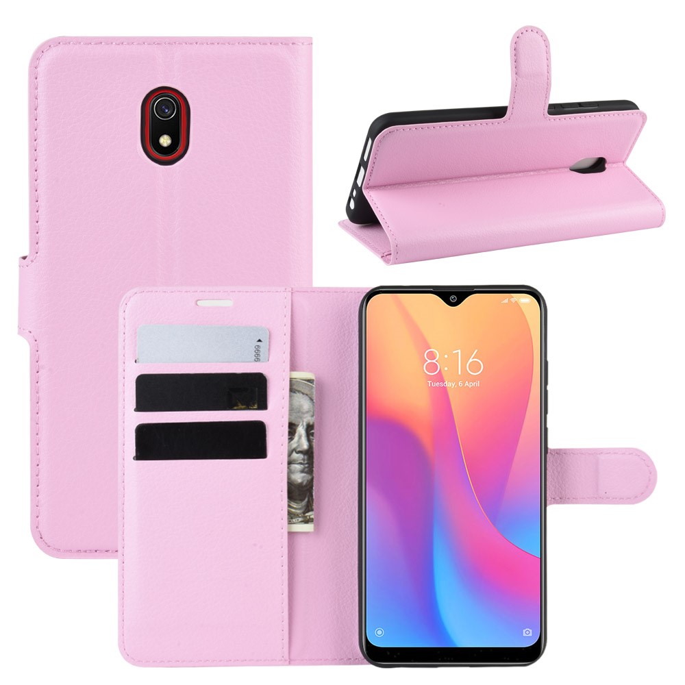  Xiaomi Redmi 8A - Litchi Plånboksfodral - Ljus Rosa