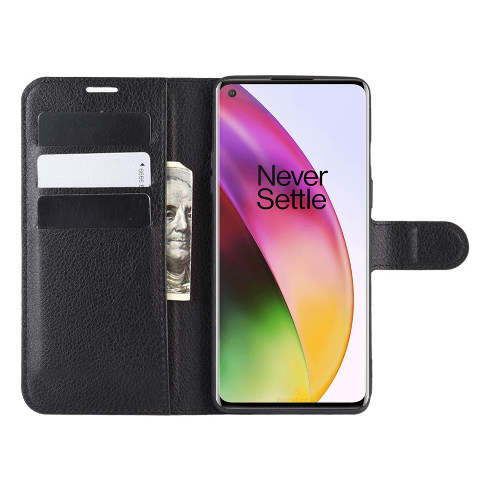  OnePlus 8 - Litchi Plånboksfodral - Svart
