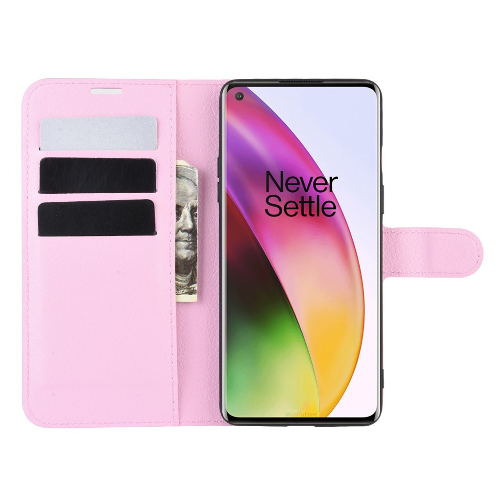  OnePlus 8 - Litchi Plånboksfodral - Ljus Rosa