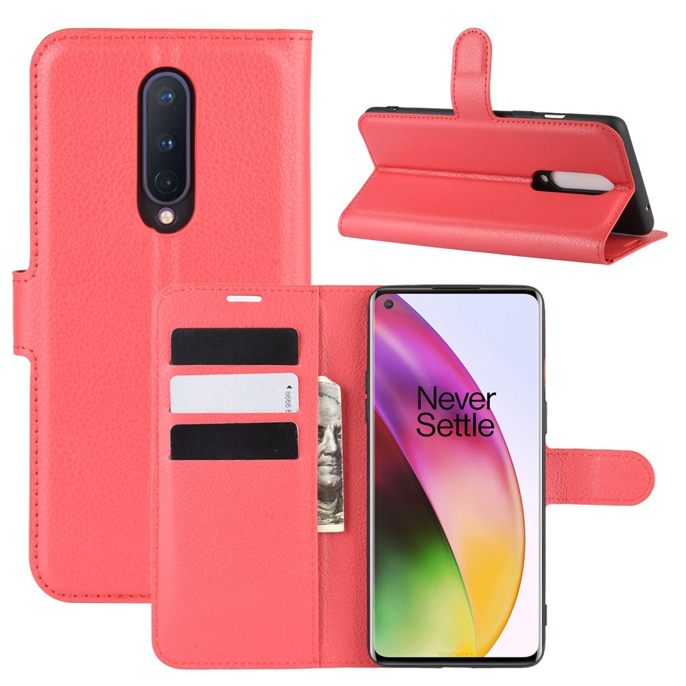  OnePlus 8 - Litchi Plånboksfodral - Röd