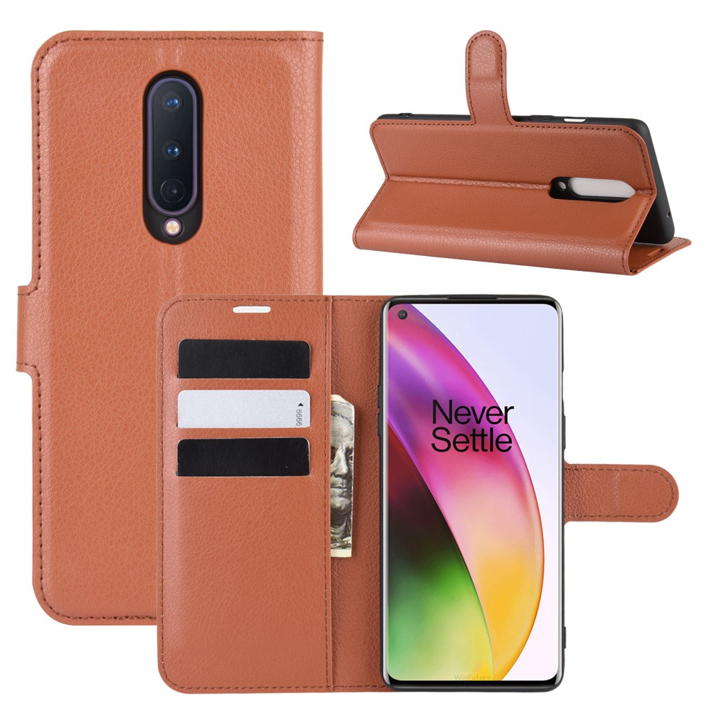  OnePlus 8 - Litchi Plånboksfodral - Brun