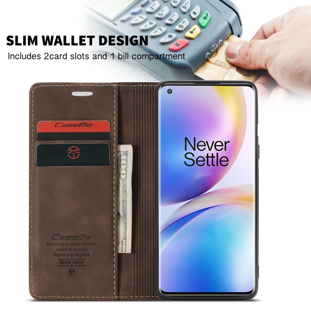 CASEME OnePlus 8 Pro - CASEME Plånboksfodral - Mörk Brun