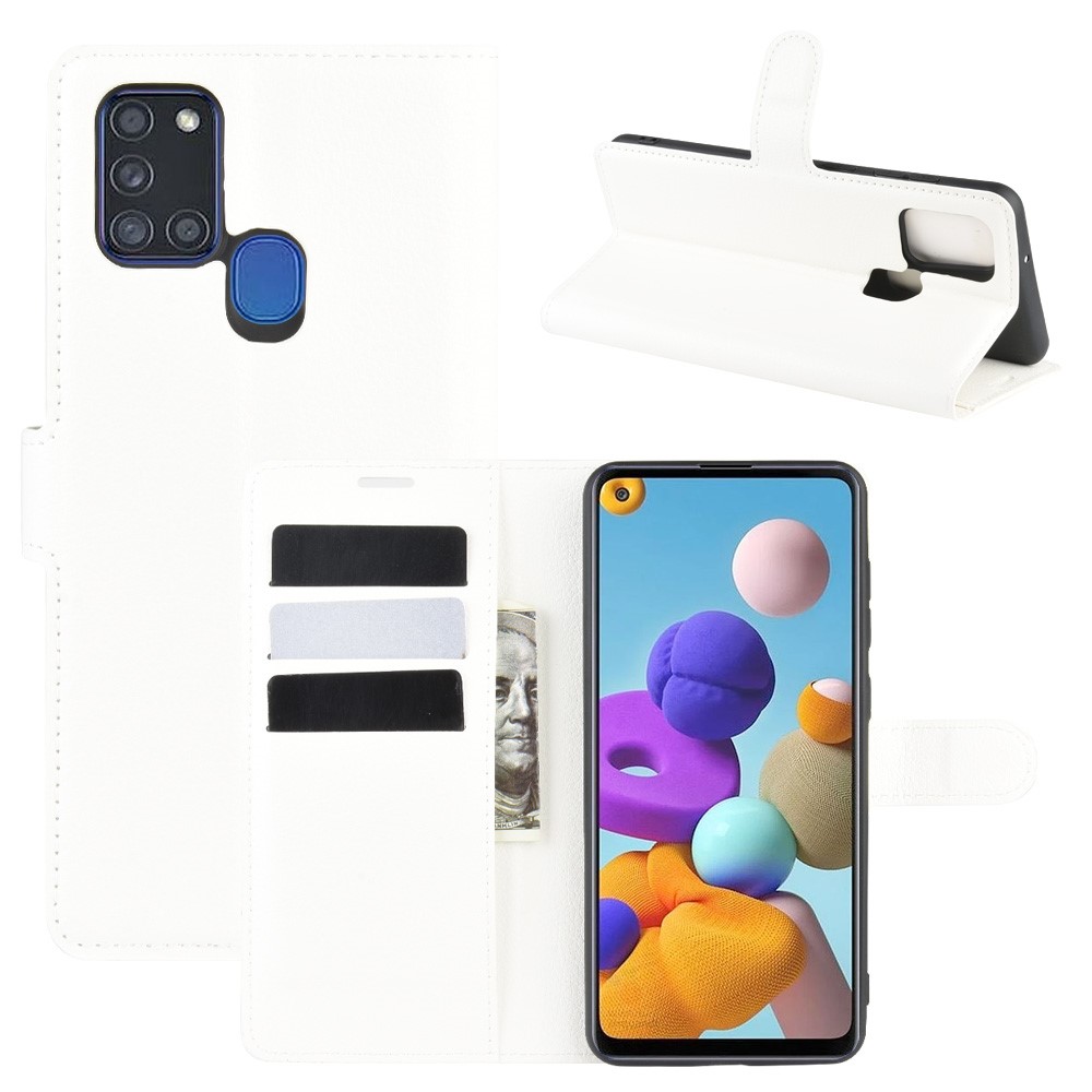  Samsung Galaxy A21s - Litchi Plånboksfodral - Vit