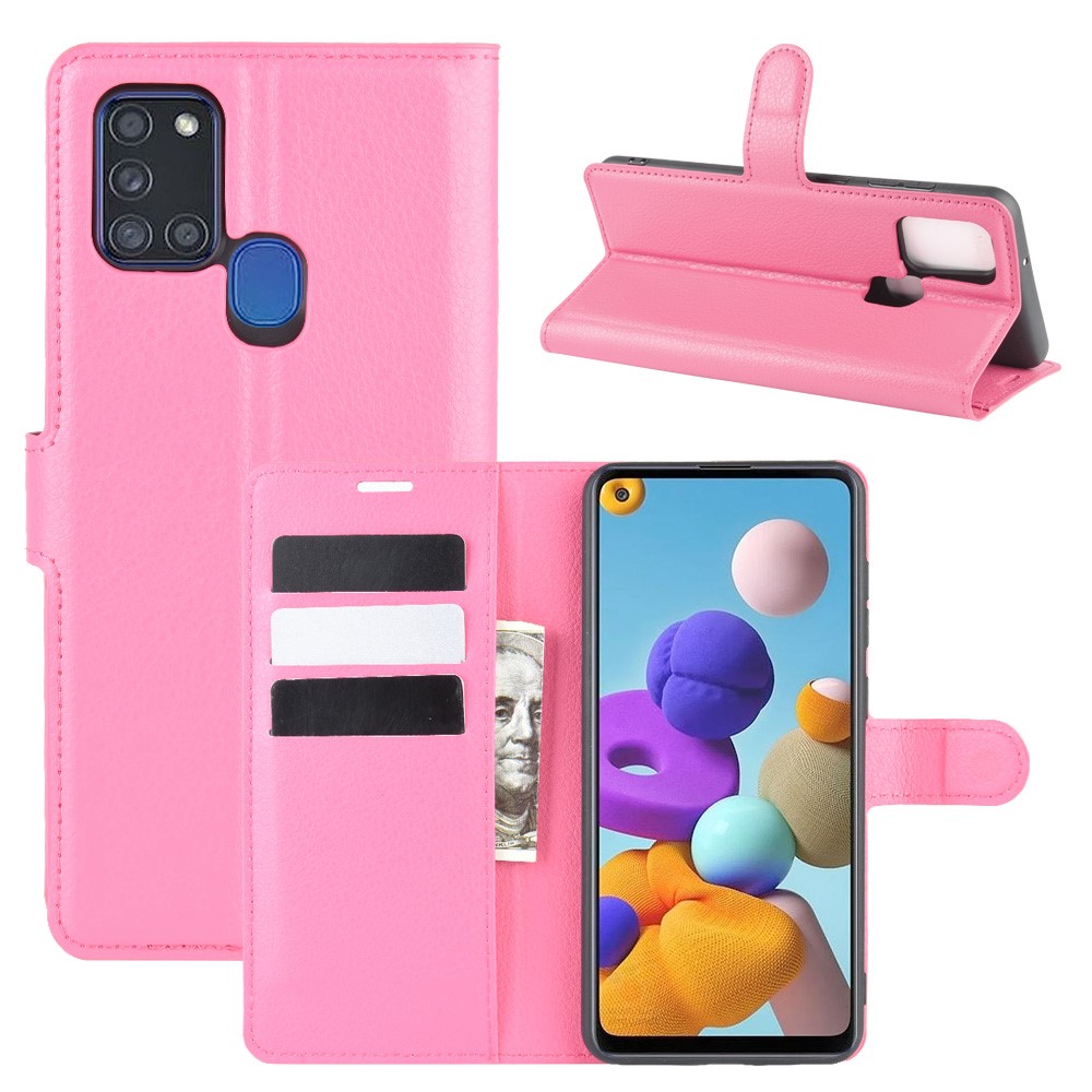 Samsung Galaxy A21s - Litchi Plånboksfodral - Rosa