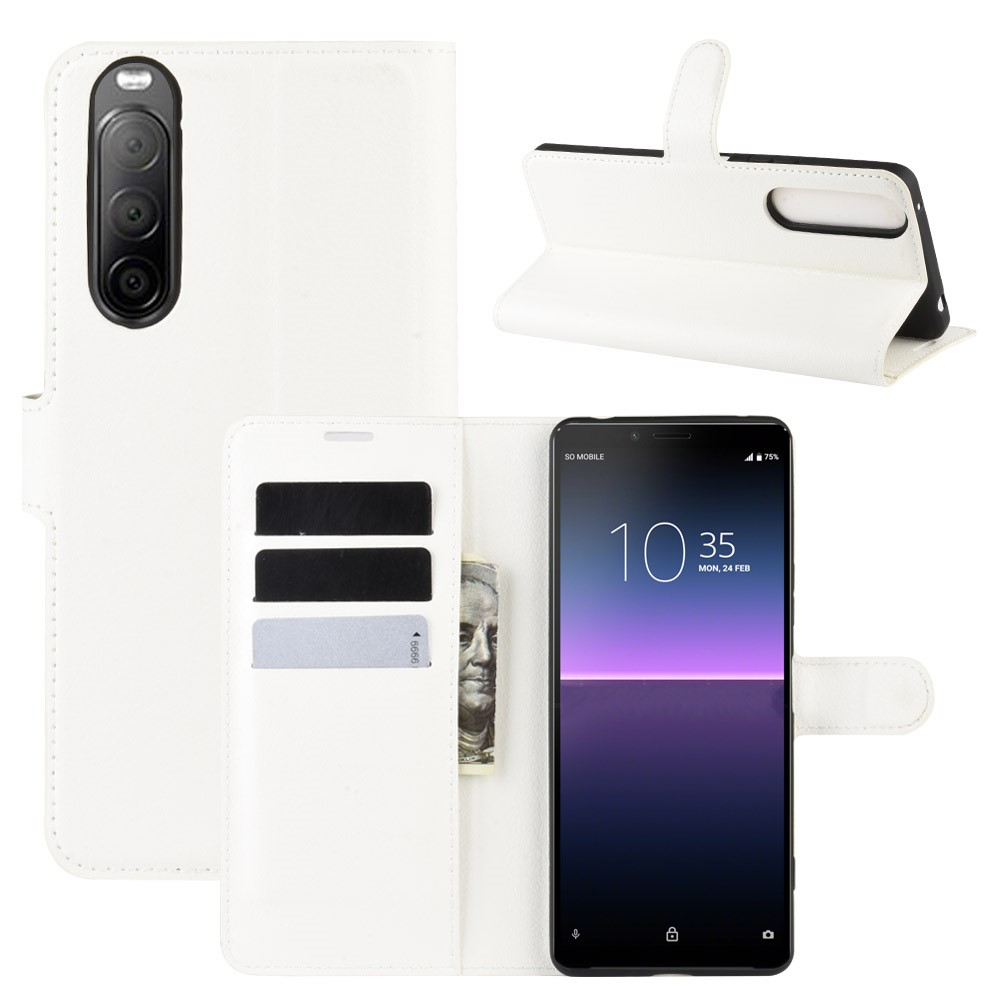  Sony Xperia 10 II - Litchi Fodral - Vit