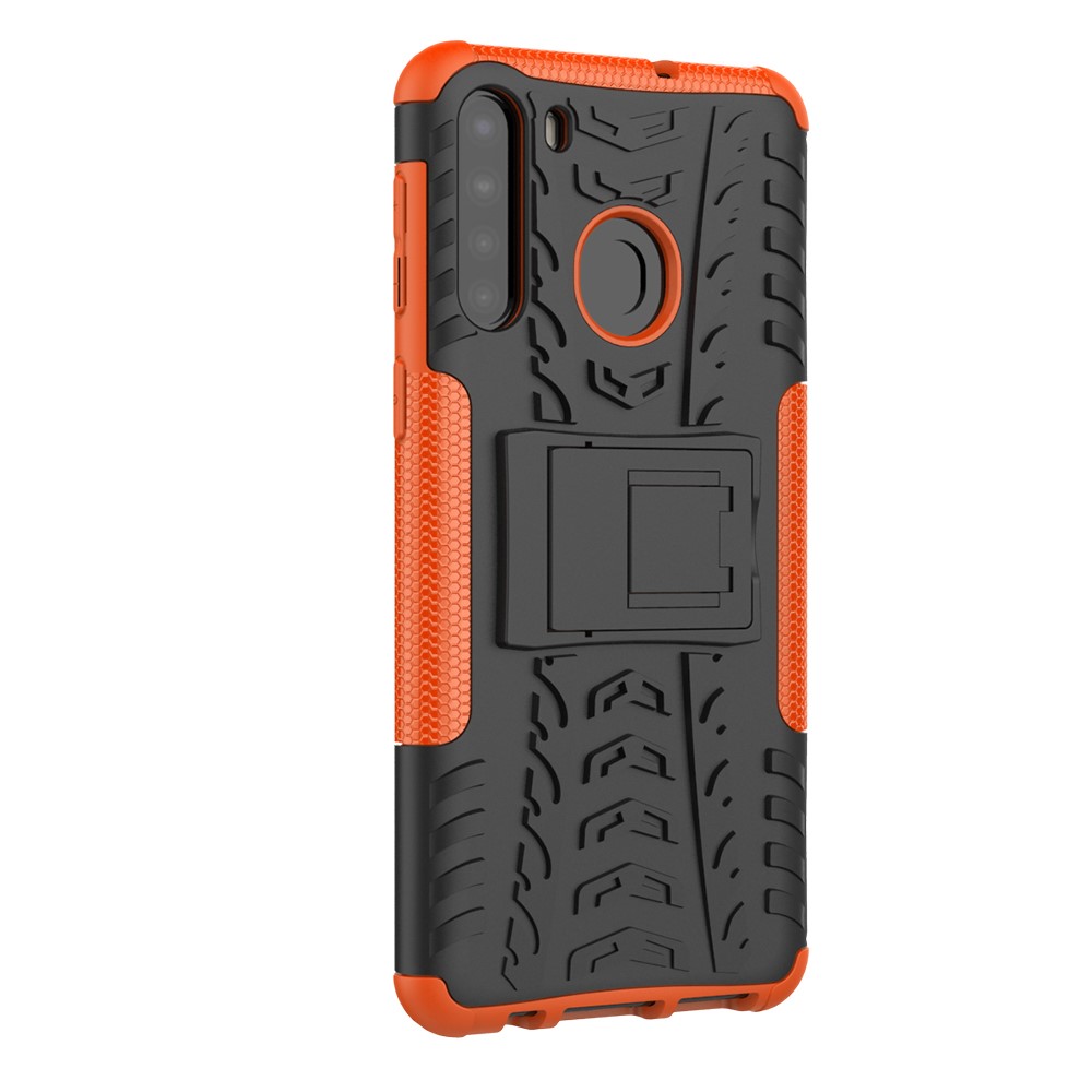  Samsung Galaxy A21 - Ultimata Stöttåliga Skalet med Stöd - Orange