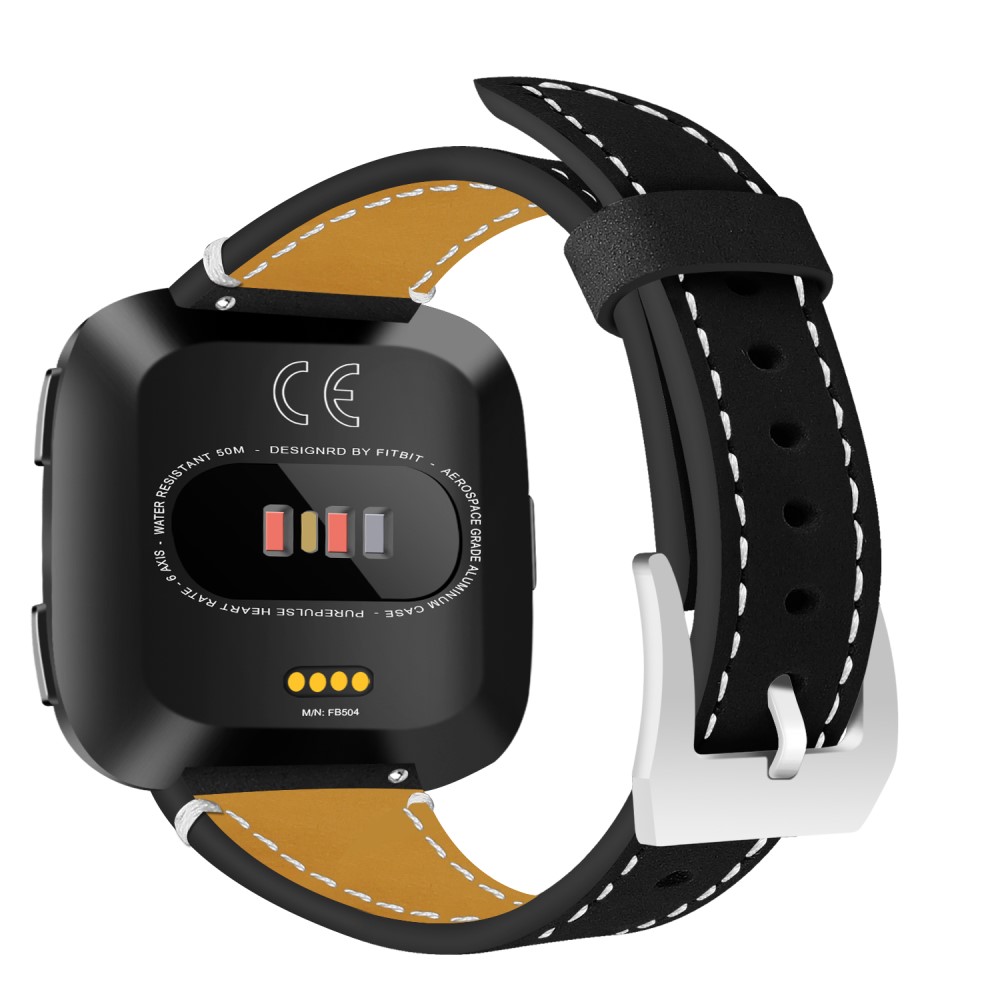  Äkta Läder Armband Fitbit Versa/Versa 2 - Svart