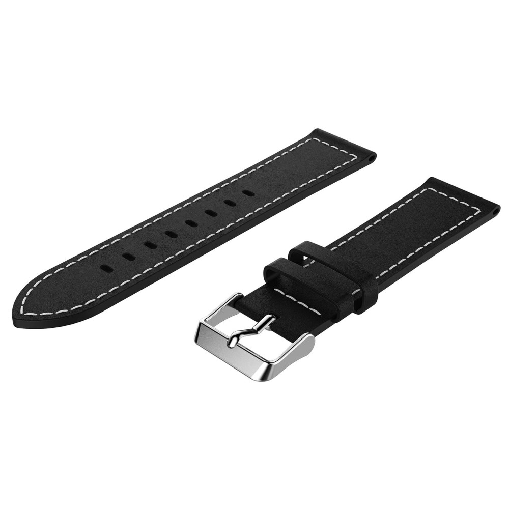  Äkta Läder Armband Med Vit Söm - Svart (22mm)