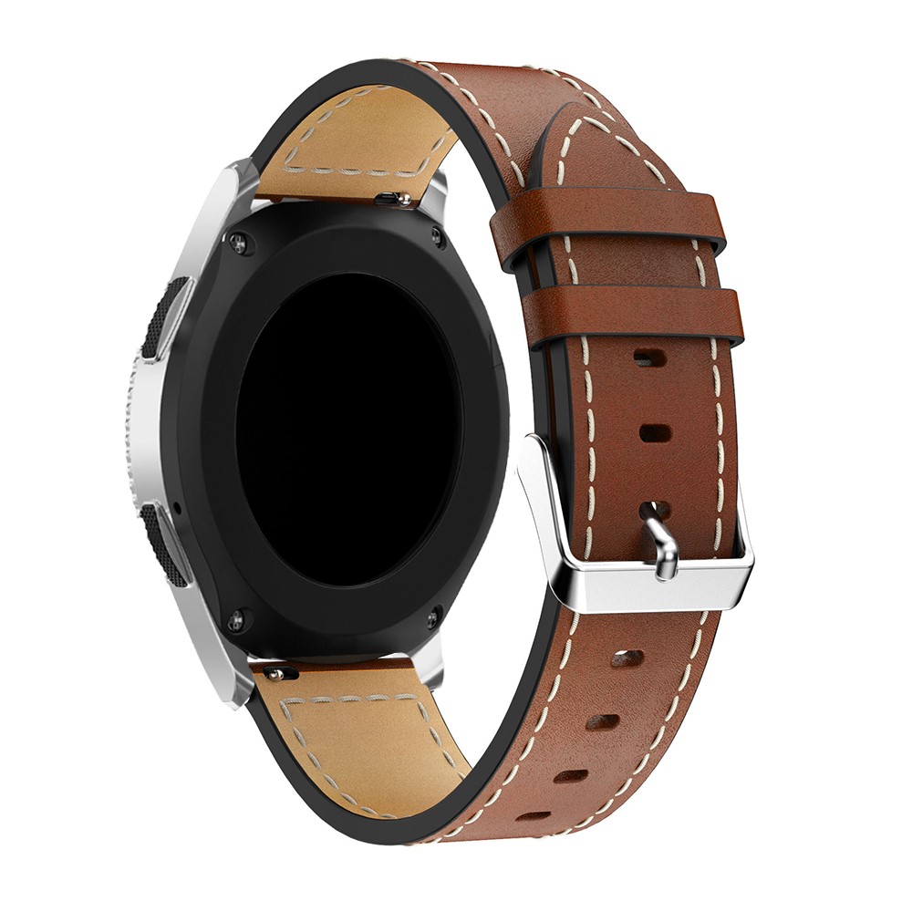  Äkta Läder Armband Med Vit Söm - Brun (22mm)