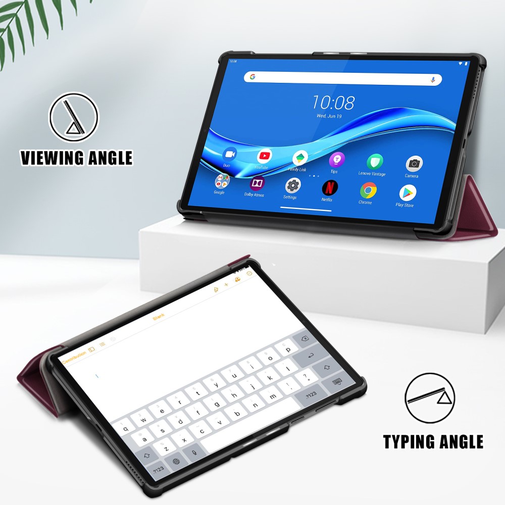  Lenovo Tab M10 Plus (2nd Gen) Tri-Fold Fodral Vinröd
