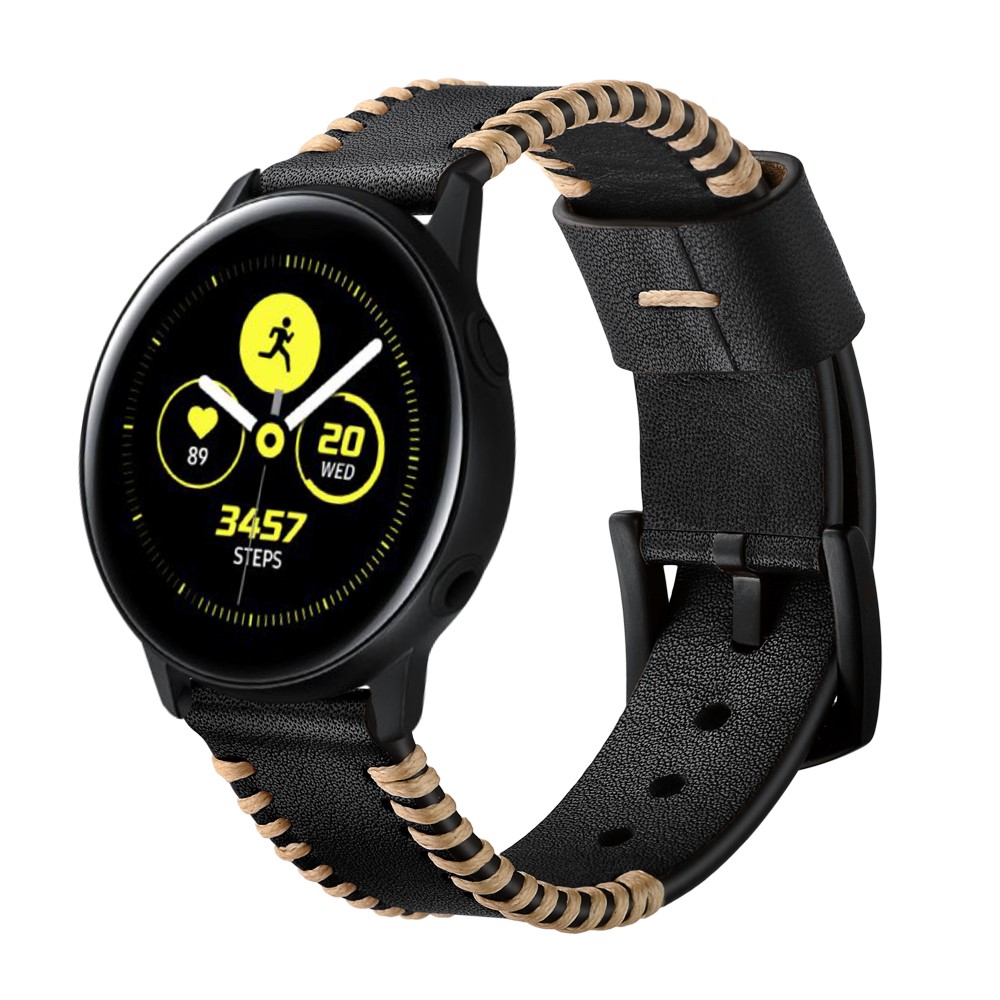  Äkta Läder Armband Vävd För Smartwatch - Svart (20 mm)