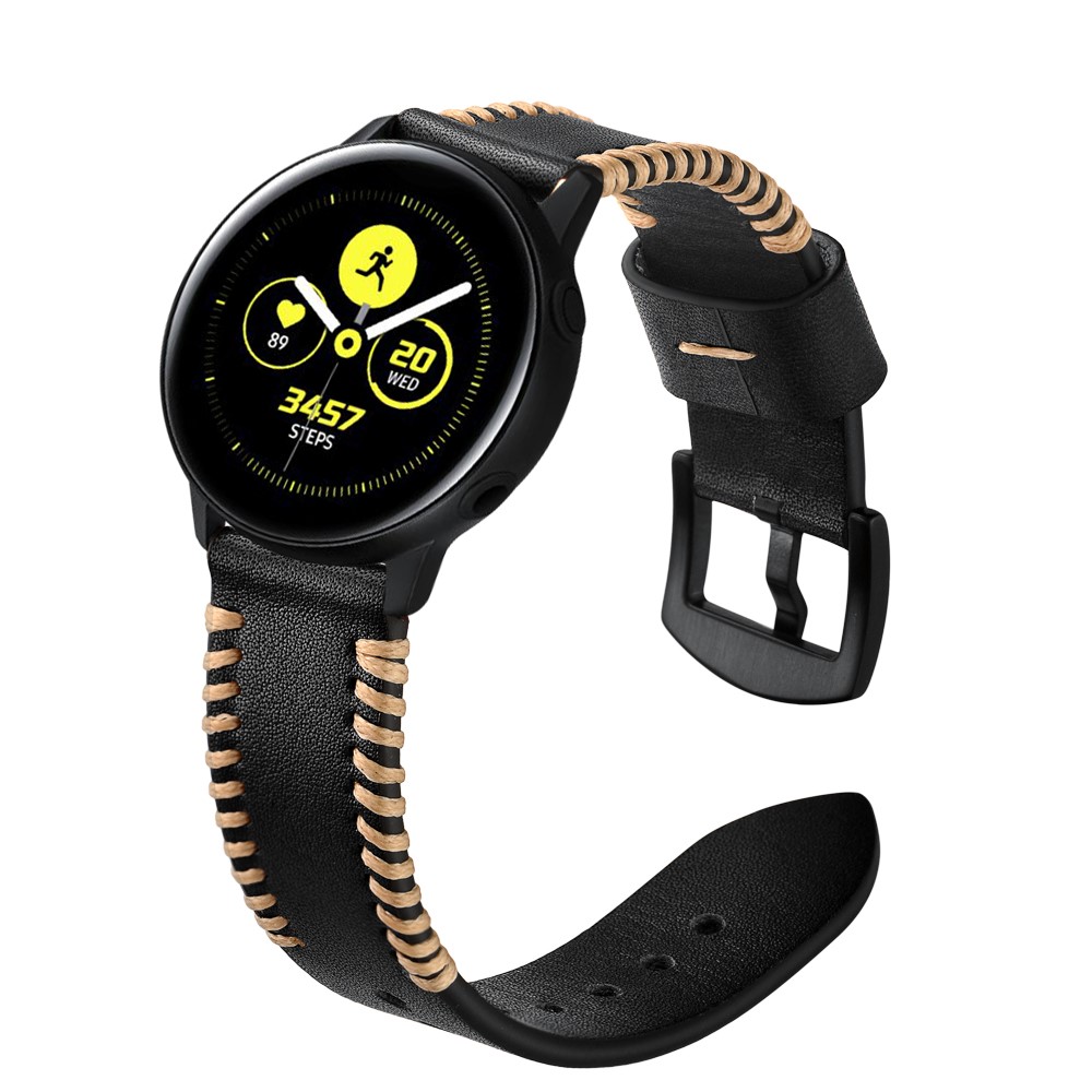  Äkta Läder Armband Vävd För Smartwatch - Svart (20 mm)