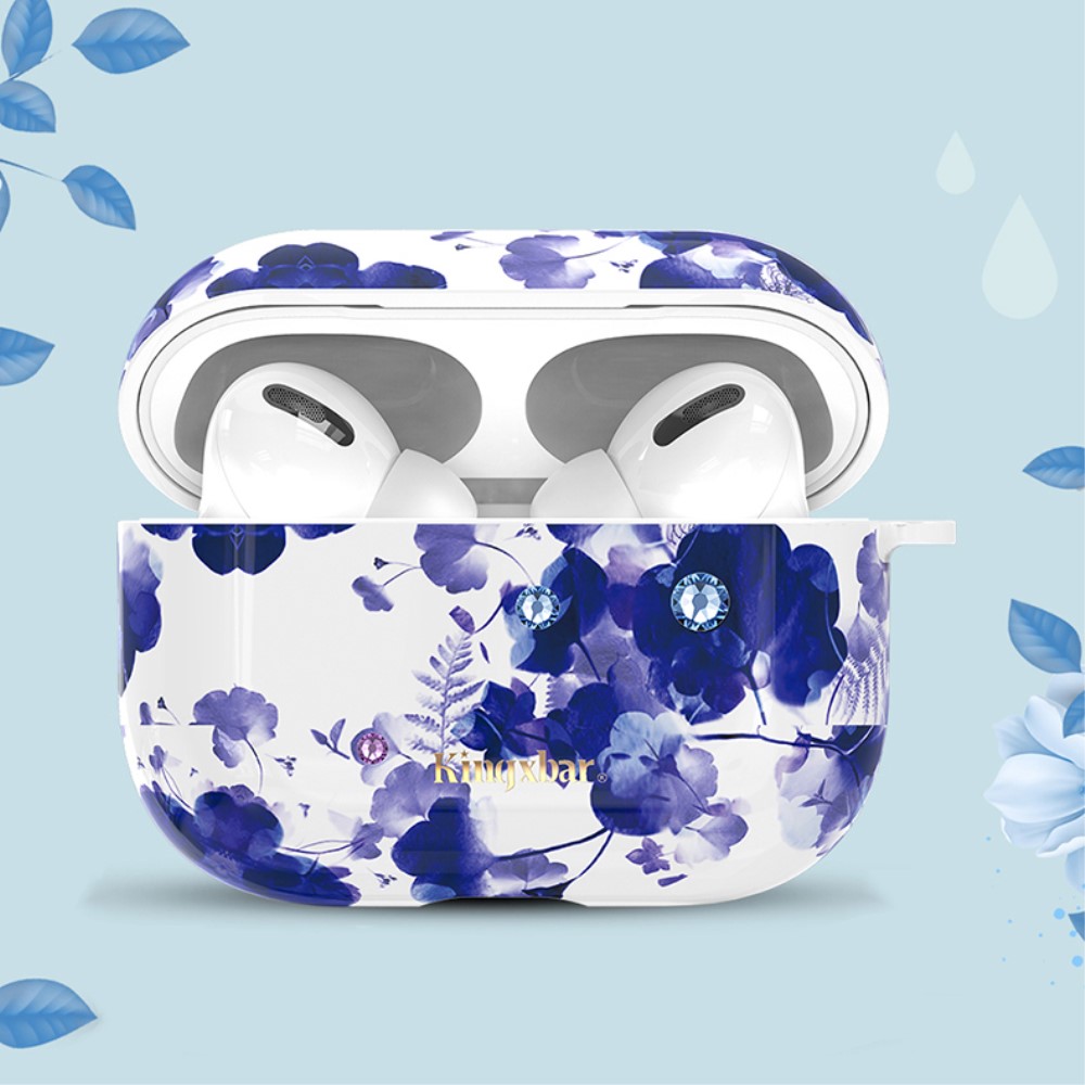 KINGXBAR AirPods Pro - KINGXBAR Swarovski Dekor Skal - Blåa Blommor