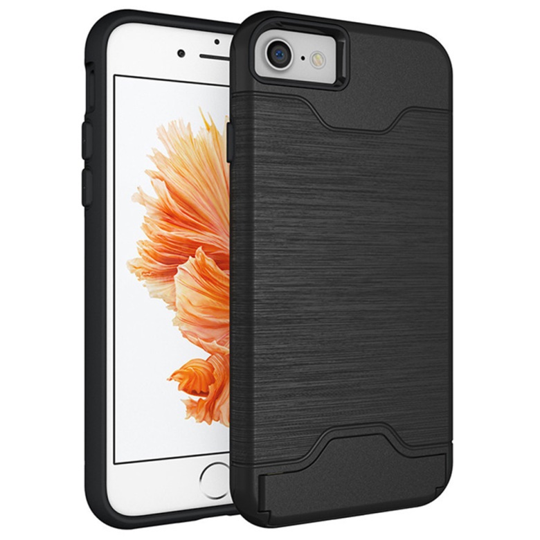  iPhone 7/8 Skal Med Kortfack Och Stöd - Svart
