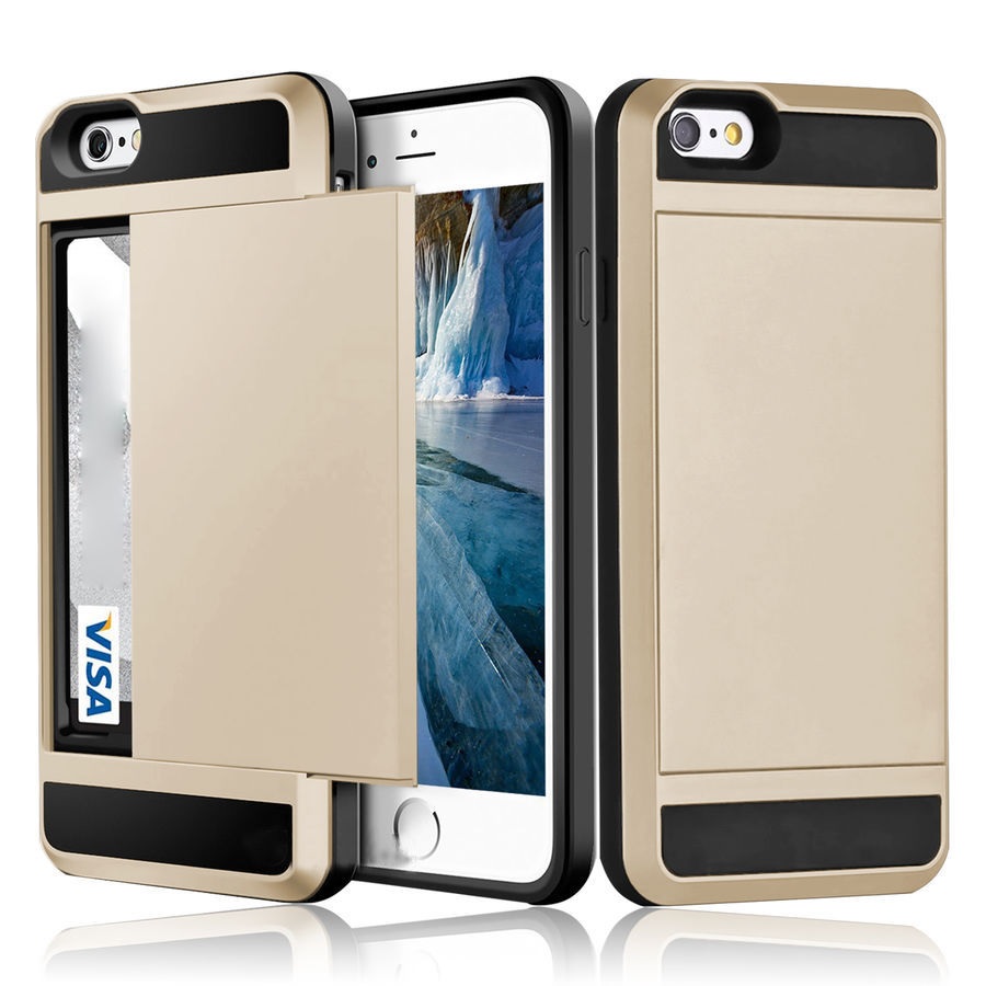  iPhone 6/6s Skal Hybrid Kortfack - Guld