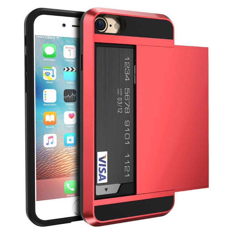  iPhone 6/6s Skal Hybrid Kortfack - Röd