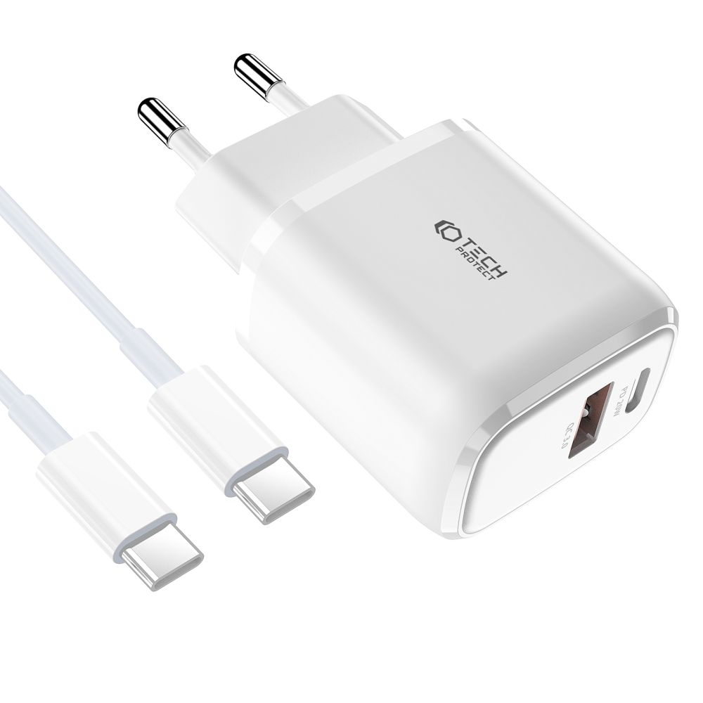 Tech-Protect Tech-Protect 20W Väggladdare PD Inkl. USB-C - USB-C Kabel Vit