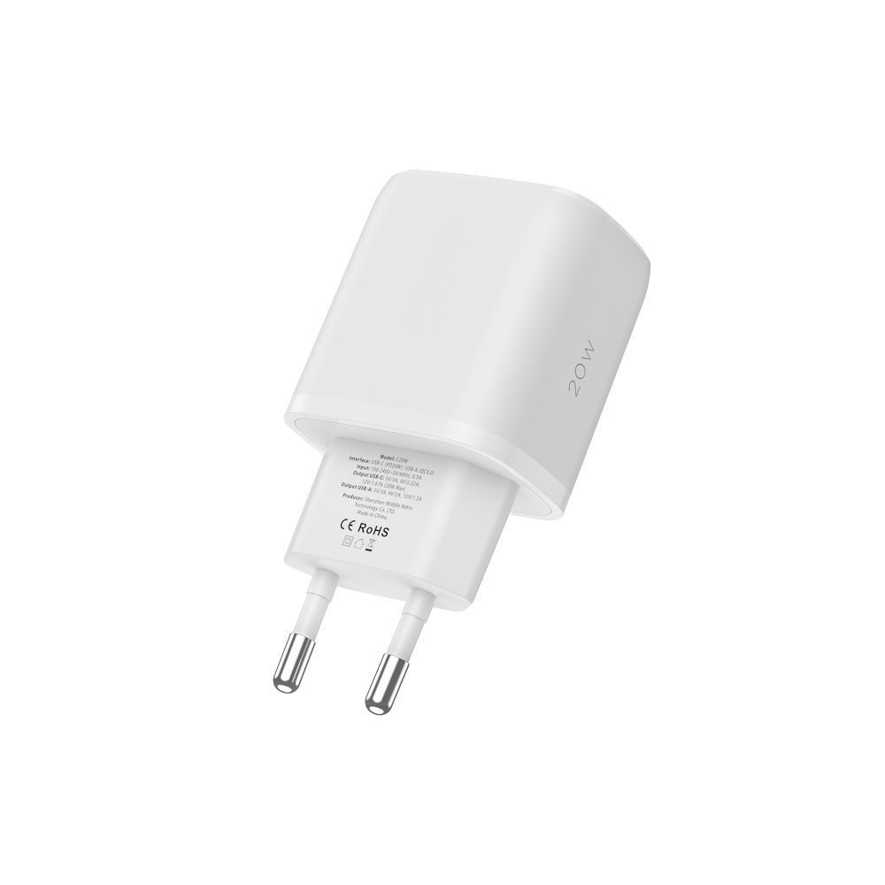 Tech-Protect Tech-Protect 20W Väggladdare PD Inkl. USB-C - USB-C Kabel Vit