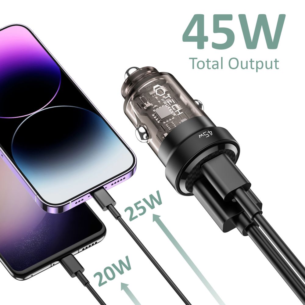 Tech-Protect Tech-Protect 45W PD QC USB-C/USB-A Billaddare Svart