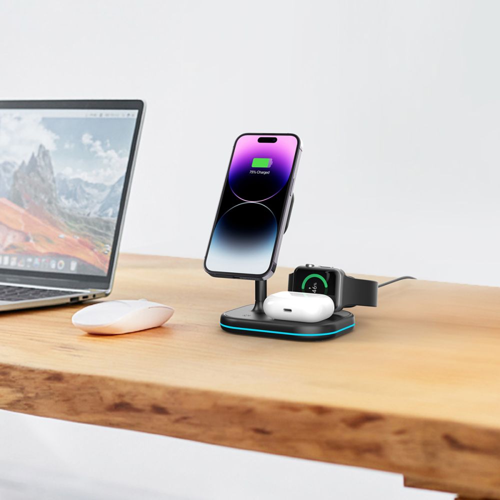 Tech-Protect Tech-Protect 15W 3in1 Magnetisk MagSafe Laddare Svart