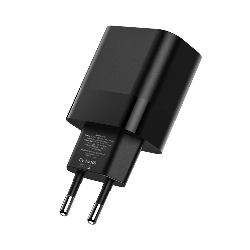 Tech-Protect Tech-Protect 30W PD/QC USB-C / USB-A Väggladdare Svart
