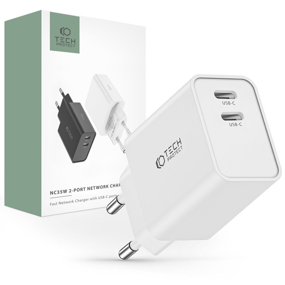 Tech-Protect Tech-Protect 35W PD 2x USB-C Väggladdare Vit