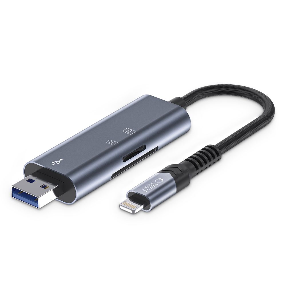 Tech-Protect Tech-Protect Lightning - USB SD & Micro SD Kortläsare Grå