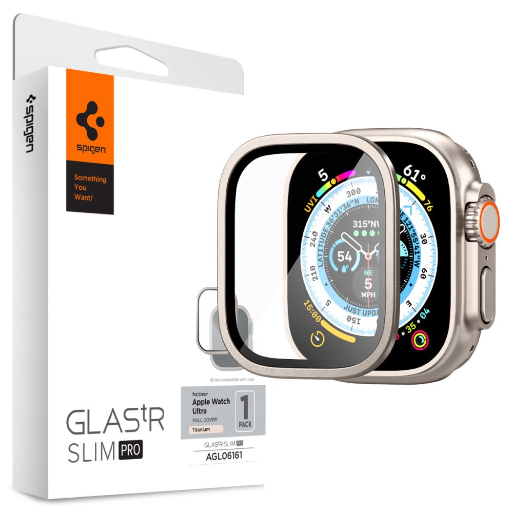 Spigen Spigen Apple Watch Ultra 49 mm Skärmskydd Glas.tR Slim Pro Titanium
