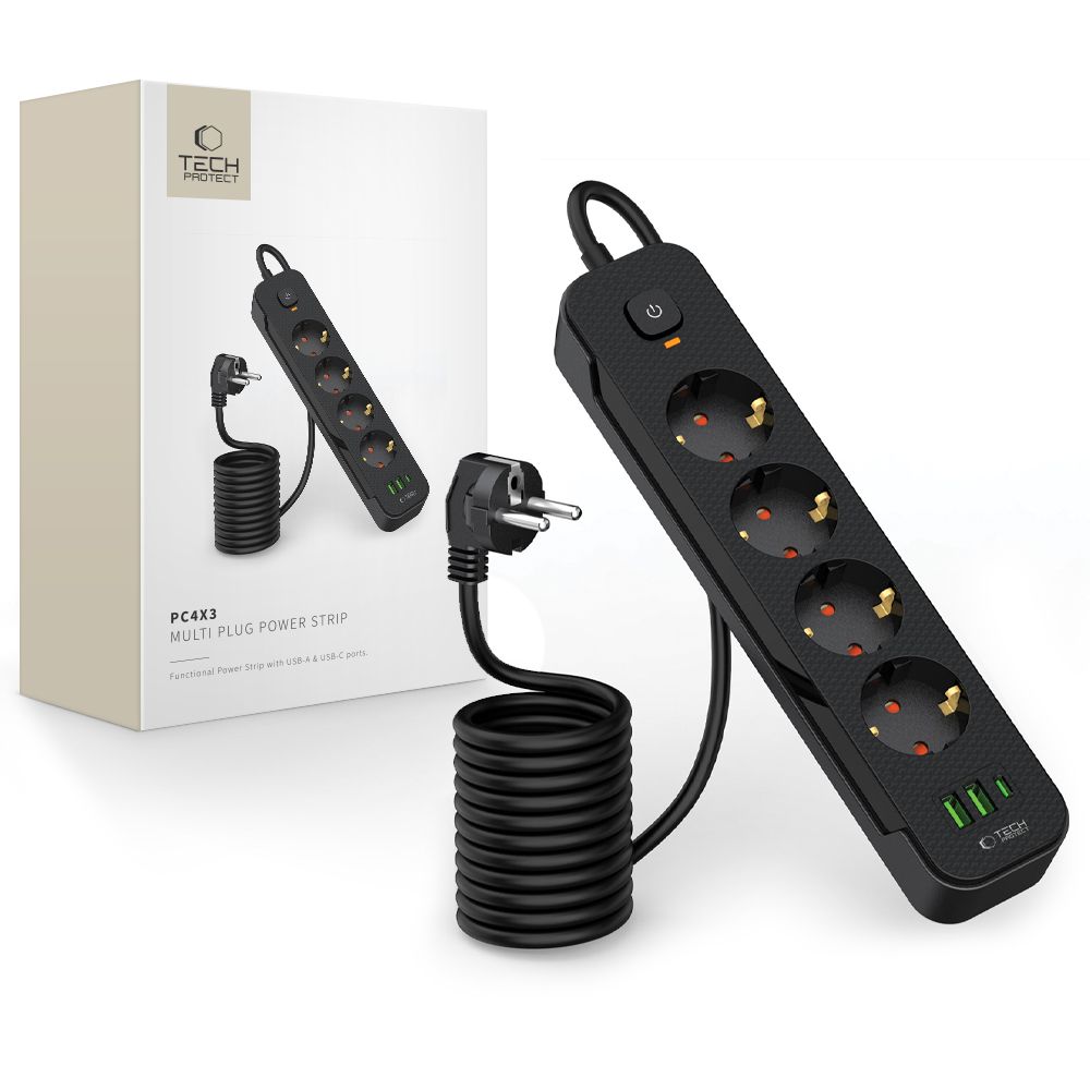 Tech-Protect Tech-Protect 2 m Förgreningsdosa Med USB-C/USB-A Svart