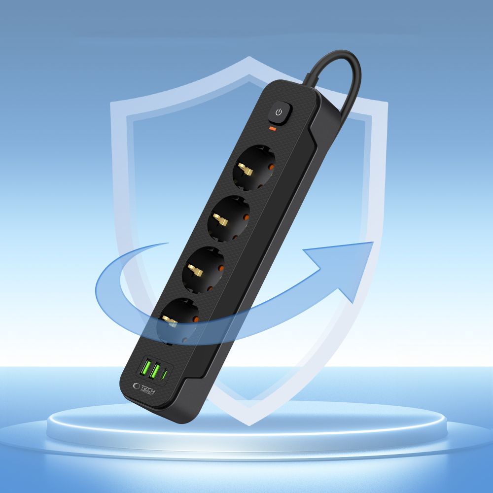 Tech-Protect Tech-Protect 2 m Förgreningsdosa Med USB-C/USB-A Svart