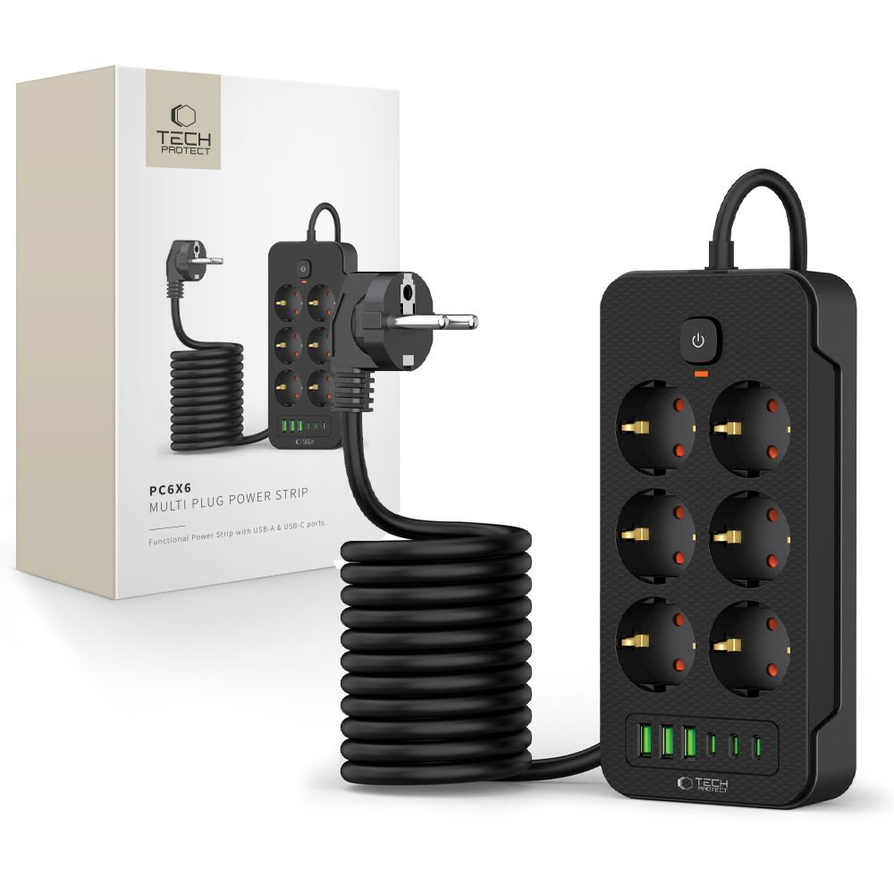 Tech-Protect Tech-Protect 2 m Förgreningsdosa Med USB-C/USB-A Svart