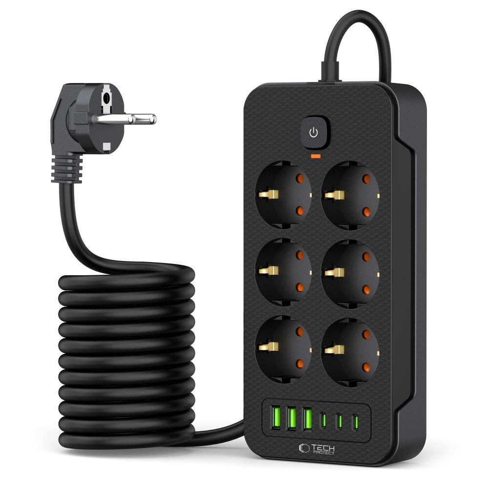 Tech-Protect Tech-Protect 2 m Förgreningsdosa Med USB-C/USB-A Svart