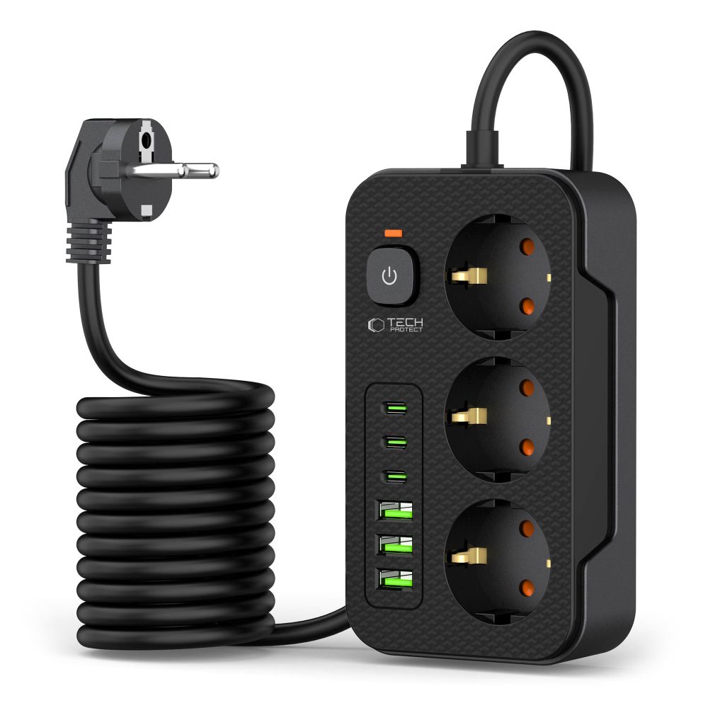 Tech-Protect Tech-Protect 2 m Förgreningsdosa Med USB-C/USB-A Svart